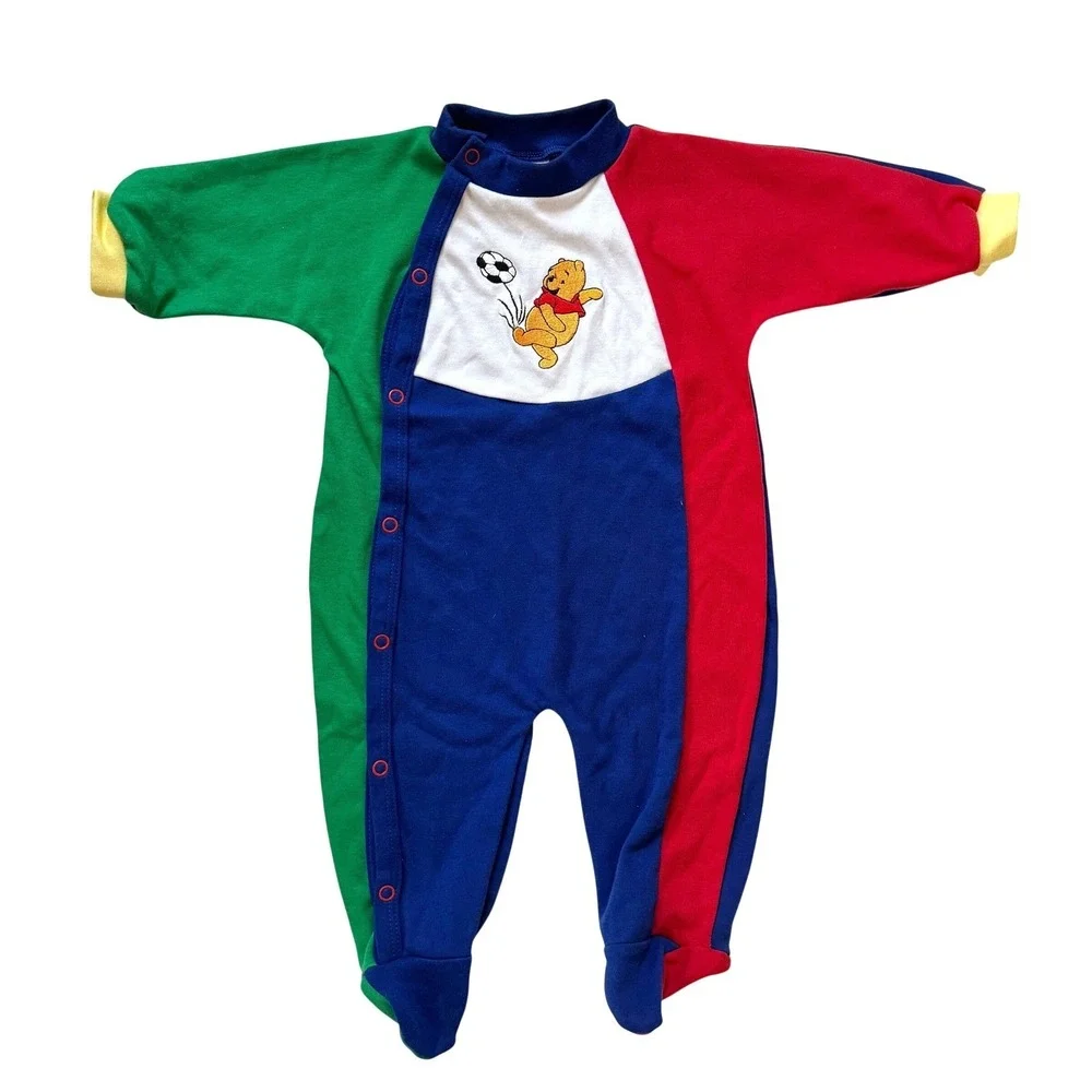 Vintage NEW 90's Y2K‎ Disney Pooh Winnie the Pooh Soccer Footed Pajamas 3-6 Mo.